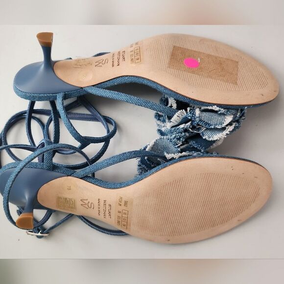 $495 Stuart Weitzman Belize 50 Stappy Sandal In Denim 7B - Picture 7 of 10